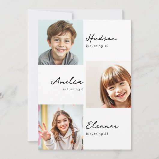 3モダンフォトコラージュ共同誕生日パーティー 招待状 (正面)