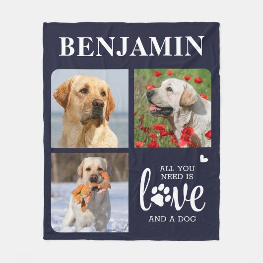 3モダンフォトコラージュ犬の愛人ペットパーソナライズされた フリースブランケット (正面)