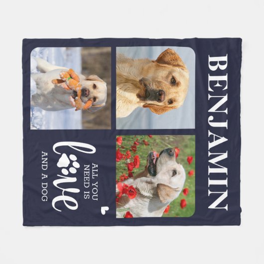 3モダンフォトコラージュ犬の愛人ペットパーソナライズされた フリースブランケット (正面(横))