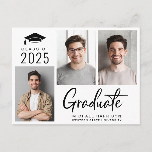 3モダンフォトスはっきりしたクリプト卒業 案内ポストカード (正面)