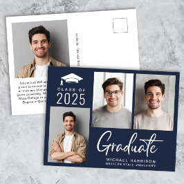 3モダンフォトスはっきりしたクリプト青の卒業 案内ポストカード