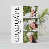 3モダンフォトブラック金ゴールド卒業パーティー 箔招待状 (立ち正面)