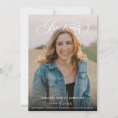 3モダンフォトホワイトスクリプトの卒業 招待状 (正面)