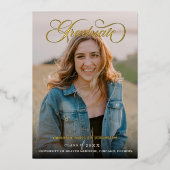 3モダンフォトホワイトスクリプトの卒業 箔招待状 (正面)