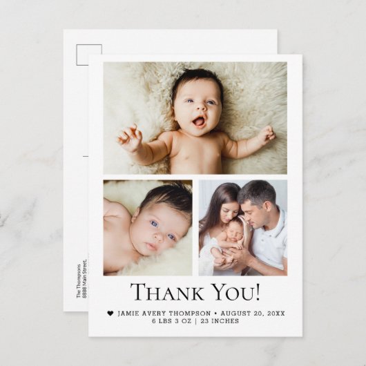 3モダンベビー写真誕生統計あり ポストカード (正面/裏面)