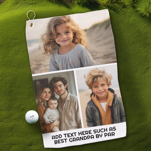 3モダンミニマル枚の写真のコラージュと文字 ゴルフタオル