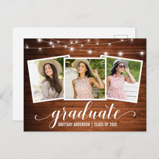 3モダン光灯の卒業発表 インビテーションポストカード (正面/裏面)