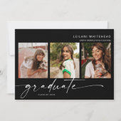 3モダン写真卒業パーティー黒 案内状 (正面)