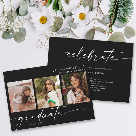 3モダン写真卒業パーティー黒 案内状