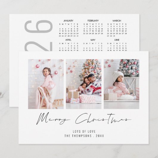 3モダン写真2026カレンダーMerry Christmas シーズンカード (正面/裏面)