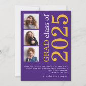 3モダン枚の写真はっきりした文字2023パープル卒業 サンキューカード (正面)