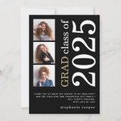 3モダン枚の写真はっきりした文字2023黒卒業 サンキューカード (正面)