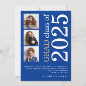 3モダン枚の写真はっきりした文字2025青い卒業 サンキューカード (正面)