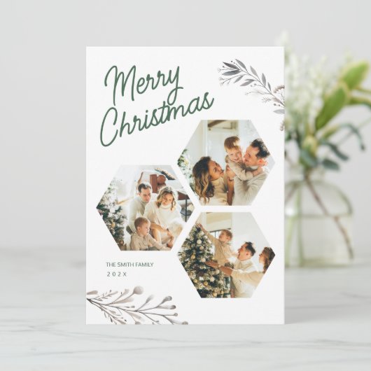 3モダン枚の写真クリスマス・グリーティング・ホリデー・カード シーズンカード (スタンド正面)