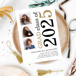 3モダン枚の写真ブラック金ゴールド2025白卒業 招待状