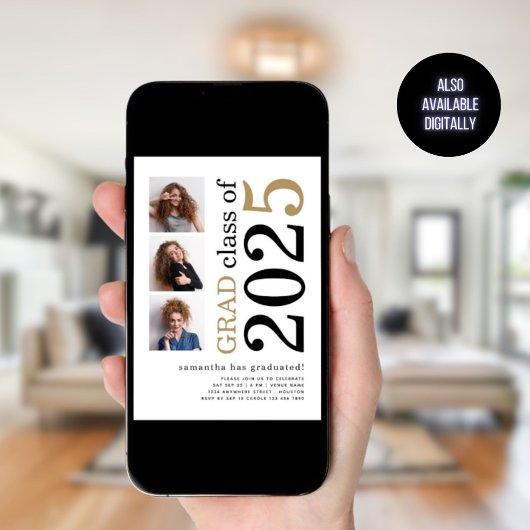 3モダン枚の写真ブラック金ゴールド2025白卒業 招待状