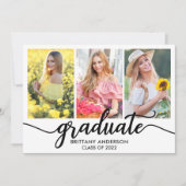 3モダン枚の写真卒業発表カード 案内状 (正面)