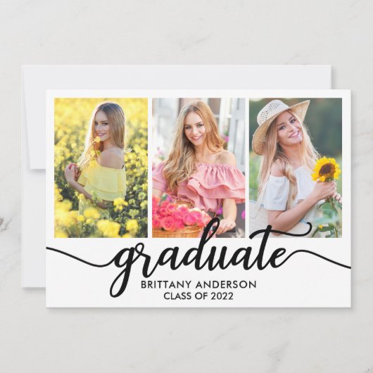 3モダン枚の写真卒業発表カード 案内状 (正面)