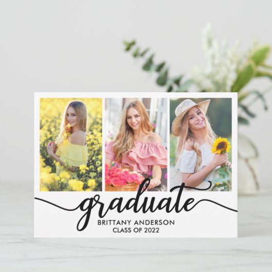 3モダン枚の写真卒業発表カード 案内状 (スタンド正面)