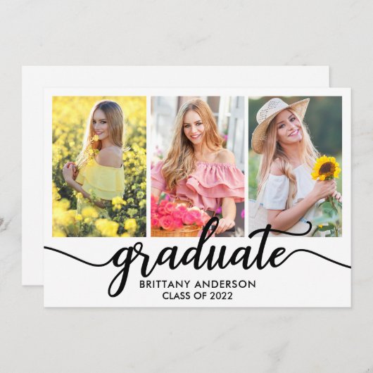 3モダン枚の写真卒業発表カード 案内状 (正面/裏面)
