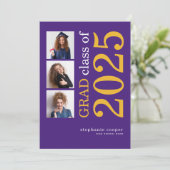 3モダン枚の写真2025紫色の黄色の卒業 案内状 (スタンド正面)