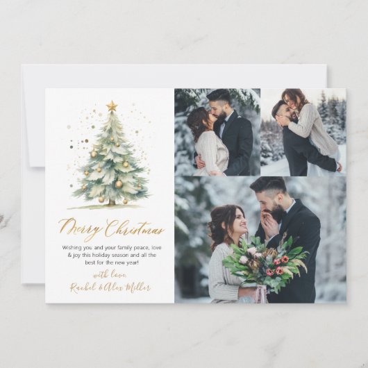 3モダン枚の数々の写真クリスマスツリー シーズンカード (正面)