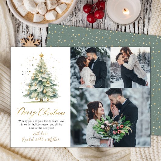 3モダン枚の数々の写真クリスマスツリー シーズンカード
