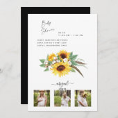 3モダン枚ひまわり&コットンベビーシャワー 招待状 (正面/裏面)