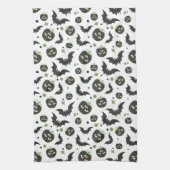 3モダン目カボチャとこうもりハロウィン キッチンタオル (縦)