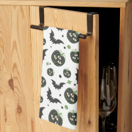 3モダン目カボチャとこうもりハロウィン キッチンタオル
