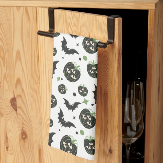 3モダン目カボチャとこうもりハロウィン キッチンタオル (三つ折り)
