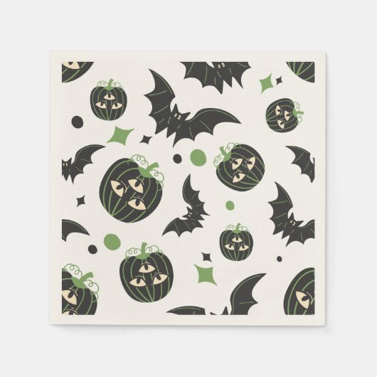 3モダン目カボチャとこうもりハロウィン スタンダードカクテルナプキン (正面)