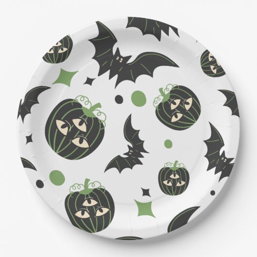 3モダン目カボチャとこうもりハロウィン ペーパープレート (正面)