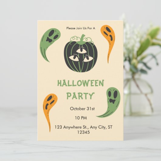 3モダン眼かぼちゃハローウィンパーティ 招待状 (スタンド正面)