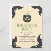 3モダン – アイドカボチャとこうもりハローウィンパーティ 招待状 (正面)
