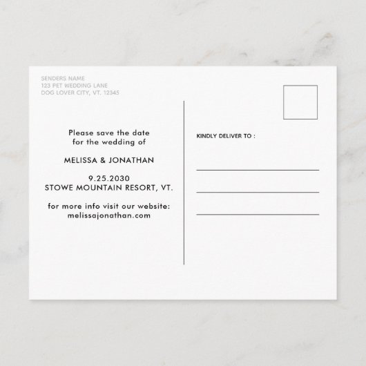 3モダン パーソナライズされたペット犬の写真の日付を保存 案内ポストカード (裏面)