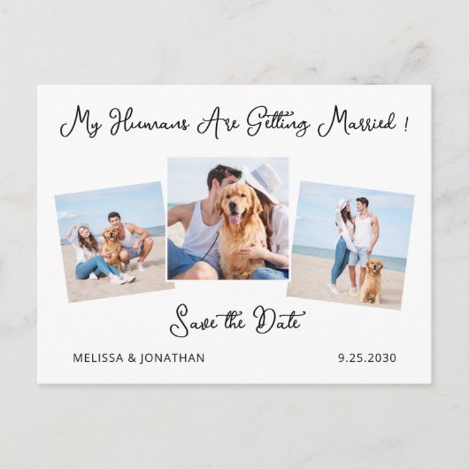 3モダン パーソナライズされたペット犬の写真の日付を保存 案内ポストカード (正面)