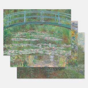 3モネ絵画のセットのクリスマス ラッピングペーパーシート