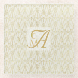 3モノグラムアールデコ金ゴールドクリームニューリウェッドデコール ガラスコースター