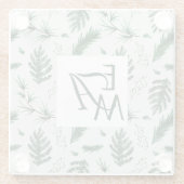 3モノグラムフォレストグリーン葉ズHome Decor Newlywed ガラスコースター (裏面)