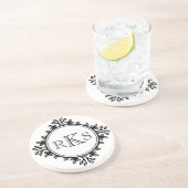 3モノグラム王室の白黒リーフ縁ど コースター (側面)