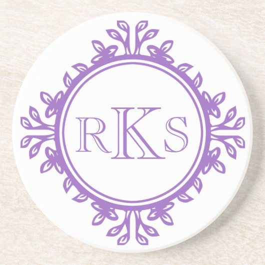 3モノグラム王室の紫バイオレット縁ど葉 コースター (正面)