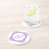 3モノグラム王室の紫バイオレット縁ど葉 コースター (側面)