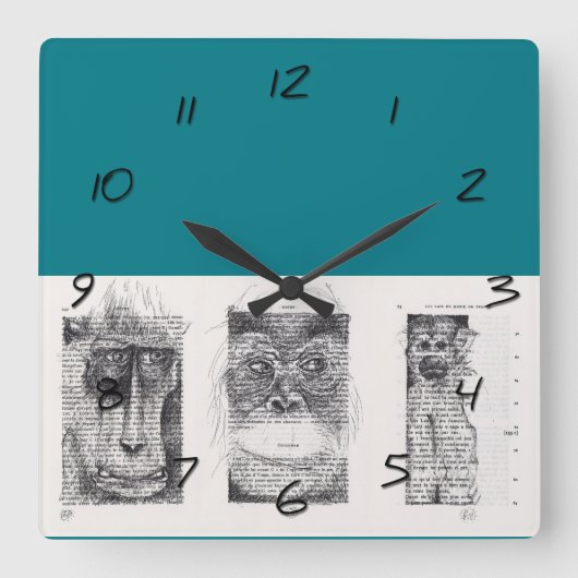 3モンキーズ中国の新年〔占星術の〕十二宮図壁時計 スクエア壁時計 (正面)