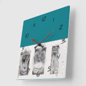 3モンキーズ中国の新年〔占星術の〕十二宮図壁時計 スクエア壁時計 (傾斜)