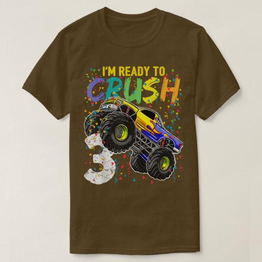 3モンスタートラック3位の誕生日ギをつぶす準備ができている Tシャツ (デザイン正面)