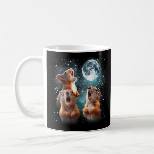 3リス月ハウリングリスおもしろい頭 コーヒーマグカップ (左)