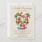 3リトルモンキートリプレットベビーシャワー 招待状 (正面)