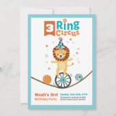 3リングや輪サーカスアニマルライオン三歳の誕生日招待状 招待状 (正面)