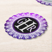 3レターメタリックモノグラムのパープルホワイトレース ペーパーコースター (アングル)